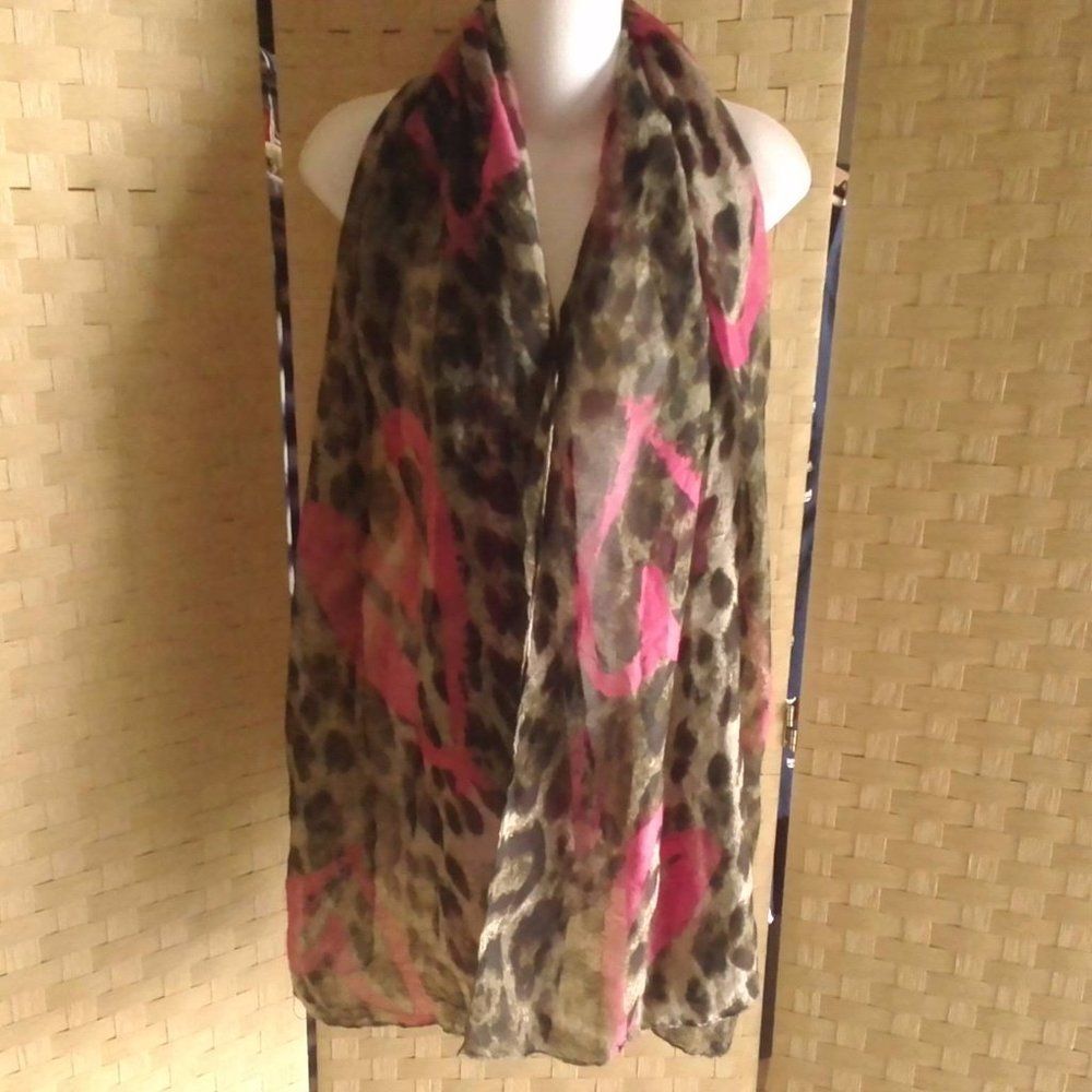Womens Animal Print With Pink Hearts Scarf
